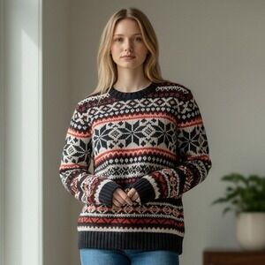 Abercrombie & Fitch Fair Isle Wool Blend Sweater Multicolored Snowflake Small